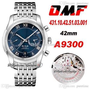 OMF CAL.9300 A9300 Otomatik Chronograph Erkek İzle 42mm Mavi Arama 431.10.42.51.03.001 (Siyah Denge Tekerlek) Süper Baskı Saatler Paslanmaz Çelik Bilezik Puretime M12