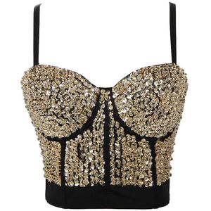 Yeni Seksi Parlak Boncuk Gece Kulübü Push Up Bralette Sutyen Kırpılmış Korse Korse Üstleri Kadın Camiş Kırpma Üst Mujer Giysileri X0726