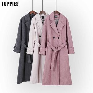 Topy Zimowe Wyściełane Woolen Coat Kobiety Oversized Long Coat Double Breasted Znosić Manteau Femme 210930