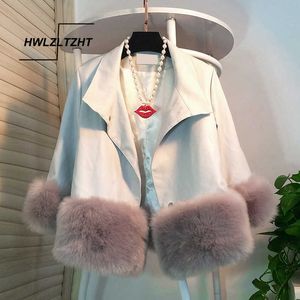 HWLZLTZHT Winter Fashion Warm Coat Turn-down Collar Faux Fur Jacket Women's Casual Warm Faux Leather PU Coat 211011