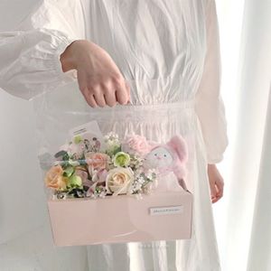 Tragbare transparente Blumenverpackungsbox aus PVC, florale Geschenkboxen mit Griff für Muttertag, Valentinstag