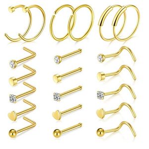 21 sztuk Ze Stali Nierdzewnej Pierścionki Hoop Bone L W Kształtne kołki Piercing Biżuteria Zestaw dla kobiet Men Girls