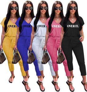 Pantaloni lunghi da donna abbigliamento sportivo Moda Casual Stampato Lettera Manica corta Crop Set da 2 pezzi Completo T-shirt da donna Leggings Tuta da jogging