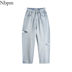 Nbpm Women Casual FashionHole Ripped Woman Jeans Straight Washed High Waist Pants Spring Summer Fashion Cool Girl 210529