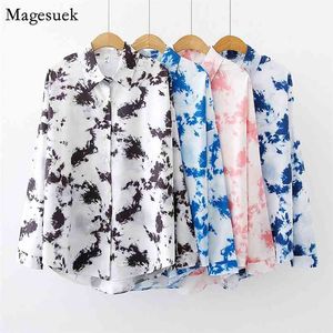 Primavera Autunno Coreano Vintage Harajuku Camicia Tie-dyed Plus Size Donne allentate Camicette Manica lunga Casual Office Lady Top 12421 210512