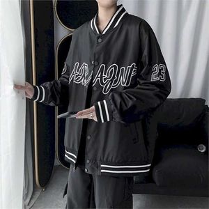 Wiosna Jesień Bombowiec Kurtka Mężczyźni Kobiety Harajuku BfPreppy Styl Luźny Trend Baseball Uniform List Haft Proste Płaszcze 211110