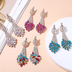 Brilhante Longo Longo Colorido Cristal Dangle Brincos de Alta Qualidade Moda Rhinestone Jóias Para As Mulheres