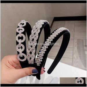 Opaski na głowę Dostawa upuszcza 2021 Klub nocny Party Rhinestone Ins Fashion Women Black Hair Band Home Casual Make Up Hairband