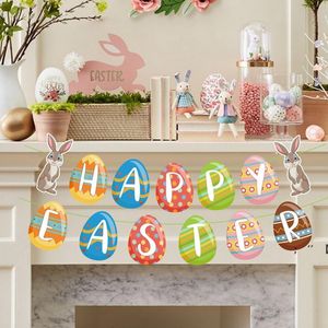 Happy Easter Egg Banner Decoration Hanging Rabbit Garland Bunny Latex Home Easter Birthday Wedding Party Colorful Bunting RRE11566