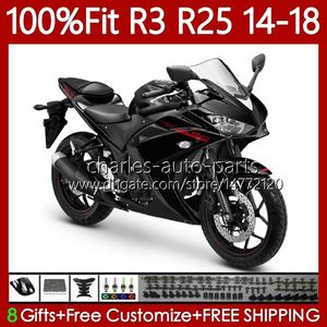 Corpo de molde de injeção para yamaha yzfr3 yzf-r25 yzfr25 14-18 bodywork 102no.49 yzf gloss preto r 3 25 R3 r25 14 15 17 18 YZF-R3 2014 2015 2016 2017 2018 OEM Jogo de Fairing