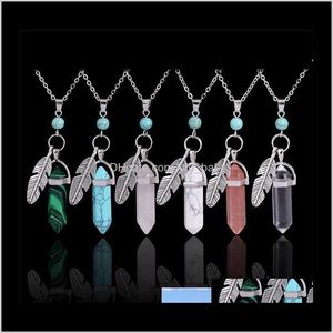 & Pendants Drop Delivery 2021 Fashion Natural Stone Pendant Sier Plated Feather Charm Turquoise Hexagonal Necklaces Women Fine Jewelry A531 K