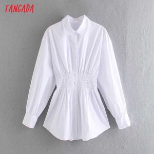 Tangada Kadınlar Vintage Tunik Beyaz Gömlek Uzun Kollu Katı Kapak Aşağı Yaka Zarif Ofis Bayanlar İş Giyim Üst CE210 210609