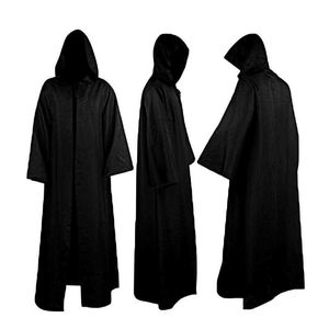 Unisex Halloween Robe Hooded Cloak Costume Cosplay Monk Suit Adult Role-playing Decoration Clothing Black Brown S-2XL Y0827