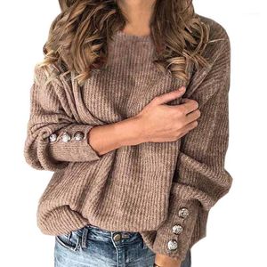 Wholesale buttons plus for sale - Group buy Women Autumn Winter Knitted Sweaters O neck Long Sleeve Button Decoration Sweater Tops Ladies Casual Jumper Plus Size Dropship Women s