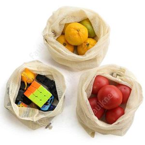 Dozzesy Borse riutilizzabili in rete per prodotti in cotone biologico Borsa per la spesa per frutta e verdura Cucina di casa Borsa per la conservazione della spesa Borsa con coulisse DAF283