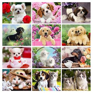 Full Round Diamond Painting Dog and Cat 5D DIY Animal Brodery Cross Stitch Kit Mosaic Handgjorda Present Heminredning