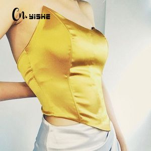 CNYISHE Ärmlös Bustier Corset Crock Tops Elegant Slim Solid Summer Tube Beskuren Shirts Casual Streetwear Kvinna T-shirts Tees 210419