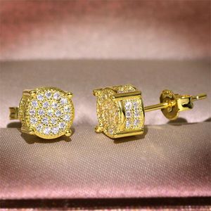 Choucong Hip Hop Stud Earring Vintage Jewelry 925 Sterling Silver Yellow Gold Fill Pave White Sapphire Cz Diamond Sparkling Women Men Earrings For Lover TT