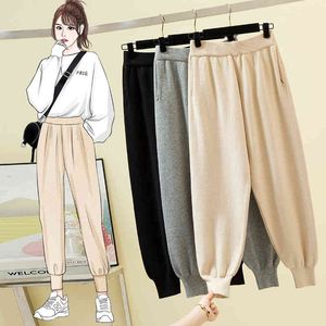 Outono inverno mulheres espessas de confecção de tricô cintura casual pants de perna 210514