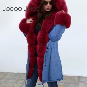 女性の冬の厚い暖かいコートファッションフード付き毛皮襟ヨーロッパとアメリカスタイルの長いパーカー原因ジャケット210428