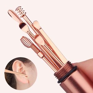 6 Pcs/Set Stainless Steel Rose Gold Spiral Ear Pick Spoon Wax Removal Cleaner Multifunction Portable Ears Picker Care Beauty Tools