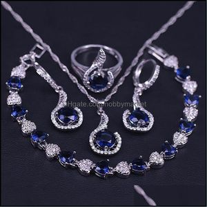 Orecchini Collana Set di gioielli Un set di argento e blu per donne, orecchini, anelli, collane, bracciali, gioielli da sposa, regali di anniversario Dr