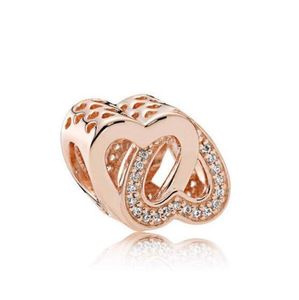 925 Sterling Silver Charms Double Heart 18k Rose Gold Fit Original Europeu Bead DIY Pulseira Pandora Charme Moda Jóias Acessórios