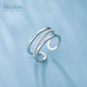 Прибытие 925 стерлингового серебра светящиеся четкие CZ три круг линии кольцо для женщин открытыми регулируемыми фигурными украшениями 210707