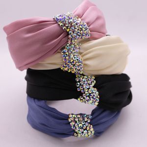 Mulheres meninas cor sólida strass nó de cabelo headband acessórios para cabelo adulto