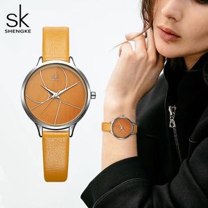 Wristwatches Shengke 2021 Fashion Women Watches Ladies Casual Leather Quartz Watch Female Clock Relogio Feminino Montre Femme Zegarek Damski