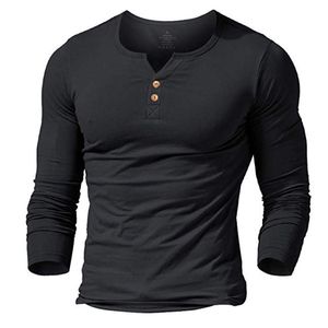 Henley T Shirt Tops de manga ajustada para hombres Camisetas Casual de algodón Culturismo Culturismo Fitness Camisetas Camisetas