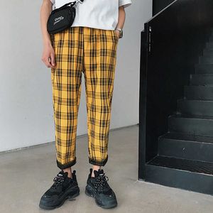 2021 Men Joggers Youth Streetwear Black Plaid Pants Mens Straight Harem Pants Men Korean Hip Hop Trousers Plus Size Y0811