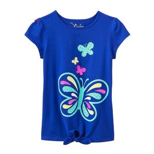 Blue Butterfly Girls Одежда для девочек Футболки Джингеры Детские блузки Детские футболки Детские футболки Высококачественная одежда 100% C 210413