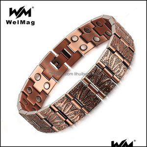 Link, Chain Bracelets Jewelry Welmag Pure Copper Magnetic Bracelet Man Charm Vintage Double Row Strong Magnets Therapy Bio Male Homme Y1119