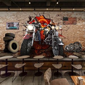 Niestandardowe 3d tapety retro motocykl nostalgiczny ceglany murale murale restauracja kawiarnia tło dekoracje w stylu europejskim tapety