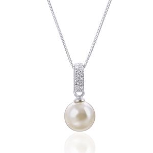 Sterling Silver Zircon Natural Freshwater Pearl Pendant Jewelry Women Wedding Sweater Clavicel Necklace inches K White Gold Plated