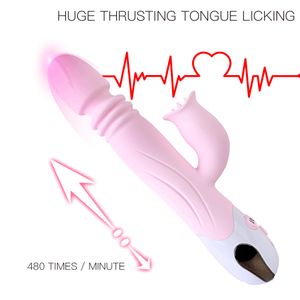 Massage G Spot Dildo Vibrator Silicone Sex Toys For Women Scalable Tongue Licking Wand Clitoris Massager Adult Shop Vagina