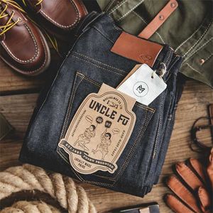 Maden Workwear Blaue gerade Jeans für Herren, Größen 28 bis 38, Einweg-Rohgewebe, Übergröße, Denim-Jeans, Baumwollhose, Stil 220115