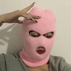 Bisiklet Kapaklar Maskeleri 3-Delik Balaclava Örme Şapka Cosplay Ninja Taktik Tam Yüz Kapak Unisex Kış Sıcak Kayak Maskesi Katı Skullies Cap