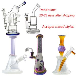 Główka Bongs Statek Przez Sea Dab Platformy Oil Rury Wodne Unikalne Haihahs Recycler Bong 14.5mm 18,8 mm Kobiet Staw