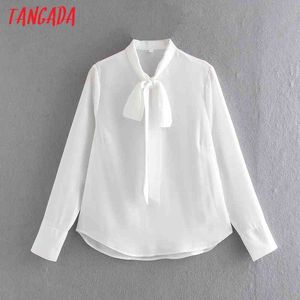 Kvinnor Bow White Shirts Långärmad Solid Elegant Office Ladies Work Wear Blouses Toppar CE CE197 210416