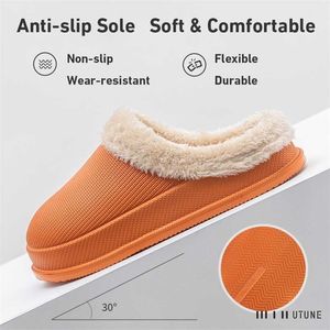 UTUNE Waterproof Shoes Winter Women Slippers Indoor Warm Thick Sole Men House with Burrs EVA Anti-slip Outside 211110