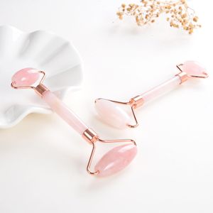 Natural caçou Chakra Rose Quartz esculpida Reiki Cristal Cura Gua Sha Beauty Roller Massor Facial Vara com Liga Banhado Ouro HHC7029