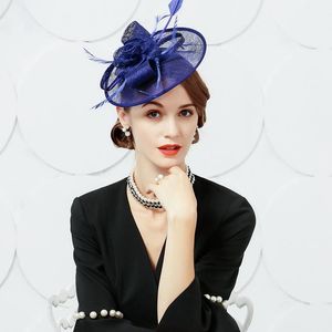 Wholesale fascinator hats resale online - Stingy Brim Hats FS Red Blue Beige Feather Party For Women Fascinator Hat Wedding Bridal Cocktail Headwear Hair Accessory