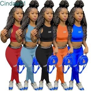 Tute da donna Due pezzi Set Designer Tinta unita Lettere Gilet stampato Completi sportivi Offset Lettera Tute da yoga Tempo libero Tute sportive a 5 colori