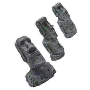 Decorations 3Pcs Aquarium Moai Statues Stone Statue Models Resin Craft Ornaments