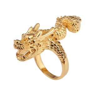 Cool Men Head Dragon Ring Gold Color Brass Animal African Party Wedding Ring Jewelry Gifts