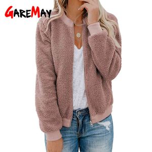 Kvinnor Vinterfaux Fur Coat Tjock varm jacka Fluffy Fleece Sweatshirt Zipper Ytterkläder Stora Imitation Kvinna 210428