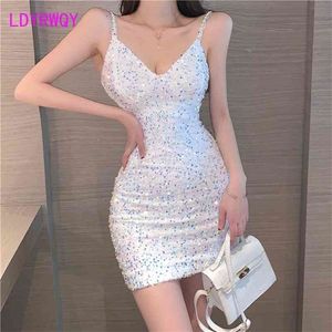 Style Nightclub Low Cest Suspender med Flash Sequin Backing And Hip Sexy Collocation Knee-Length Office Lady 210416