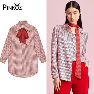 Womens Tops And Blouses Long Sleeve Lace Up Bow Shirt Print Blouse Designer Shirts Clothes blouse women 210421